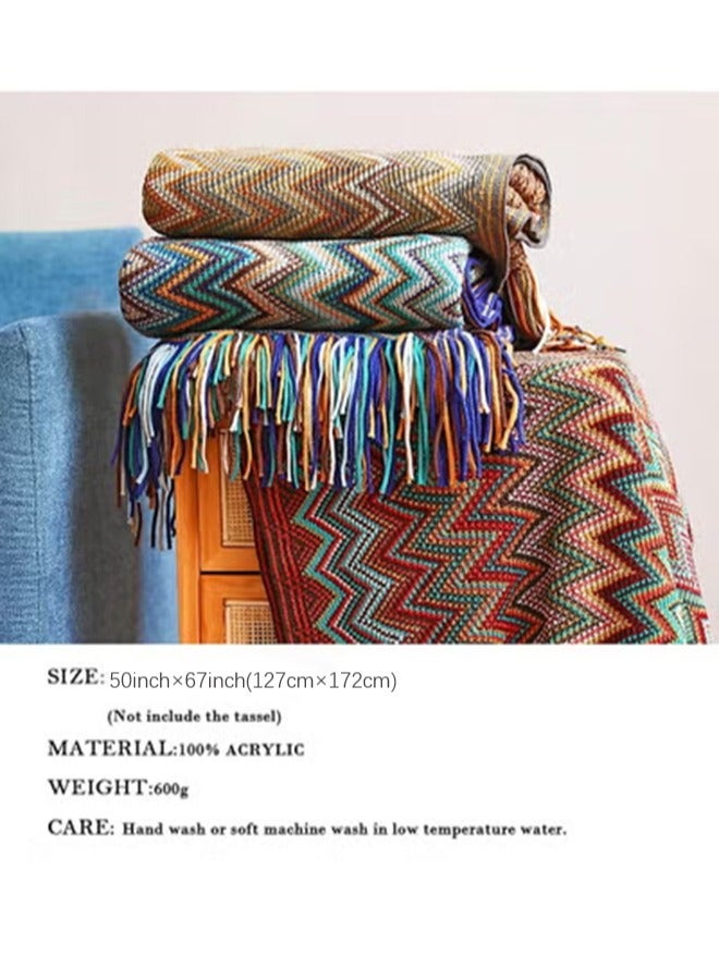 TRASSLE Bohemian Boho Throw Blankets, Knitted with Tassel, Outdoor Reversible Soft Cozy Lightweight Throw Blankets, Couch Bed Sofa Decorative Throw Blanket - Image 3